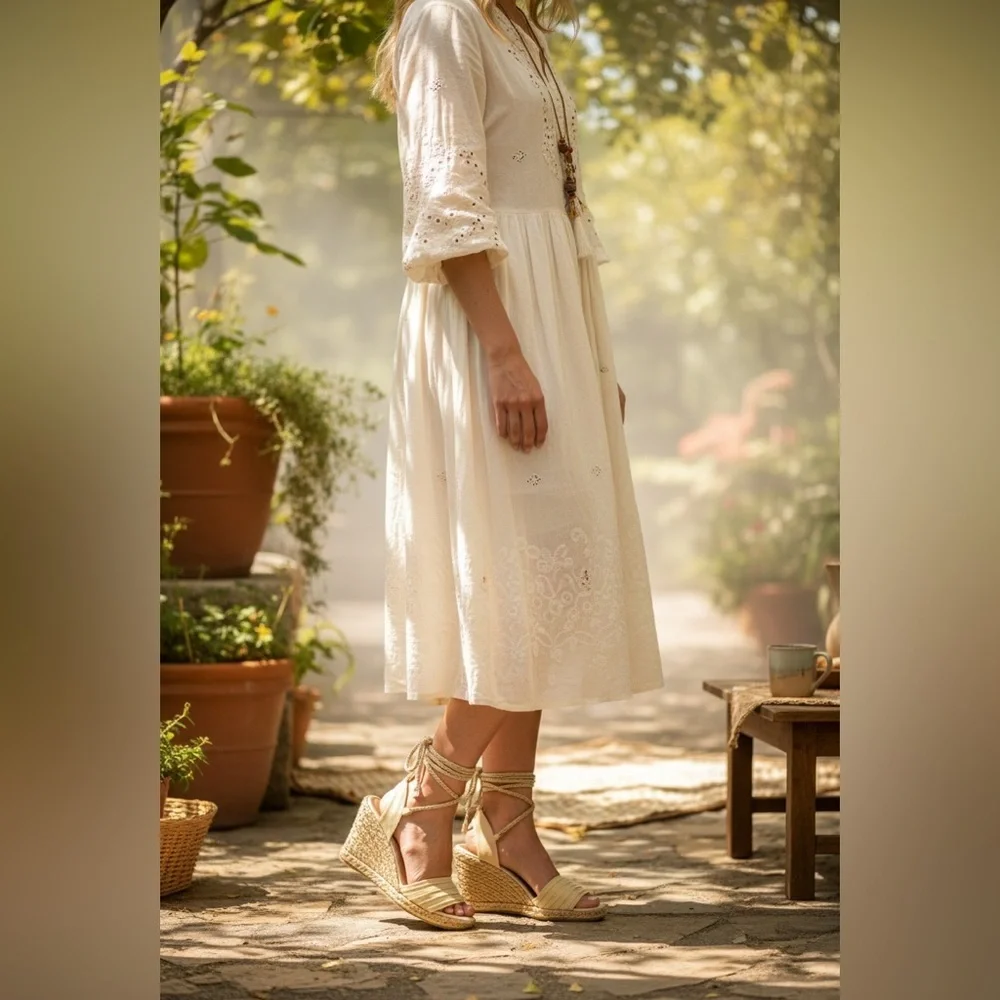 Stuart Weitzman Boho Style Tulle Sheer Ankle strap Wedge Shoe